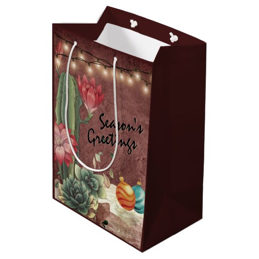 季節の挨拶サボテンと多肉食のクリスマス ミディアムペーパーバッグ (裏面アングル)