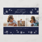 季節の挨拶スノーフレーク·フォトコラージュ·ブルー シーズンポストカード (正面)