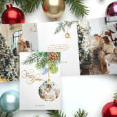 季節の挨拶パインクリスマスオーナメント写真 三つ折りクリスマスカード
