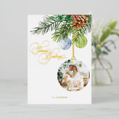 季節の挨拶パインクリスマスオーナメント写真 箔シーズンカード (立ち正面)