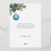 季節の挨拶パインクリスマスオーナメント写真 箔シーズンカード (裏面)
