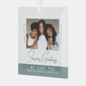 季節の挨拶ミニマリスト写真クリスマス ガラスオーナメント (正面左)