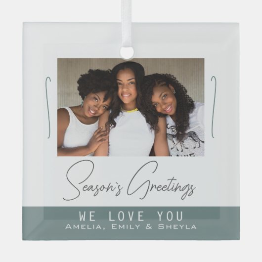 季節の挨拶ミニマリスト写真クリスマス ガラスオーナメント (正面)