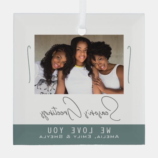 季節の挨拶ミニマリスト写真クリスマス ガラスオーナメント (裏面)