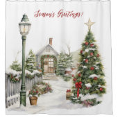 季節の挨拶ヤードクリスマビクトリアンスシーン シャワーカーテン (正面)