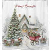 季節の挨拶ヤードクリスマビクトリアンスシーン シャワーカーテン (正面)