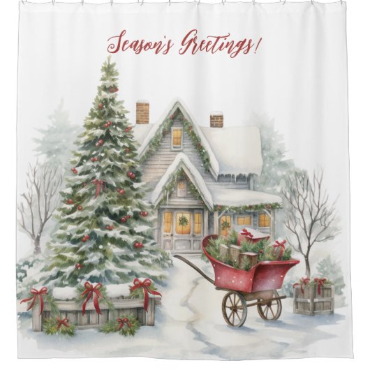 季節の挨拶ヤードクリスマビクトリアンスシーン シャワーカーテン (正面)
