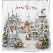 季節の挨拶ヤードクリスマビクトリアンスシーン シャワーカーテン (正面)