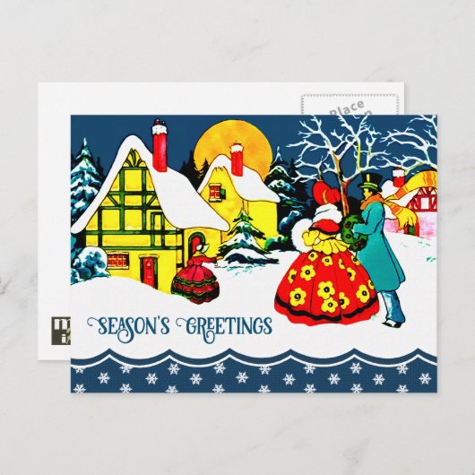 季節の挨拶ヴィンテージクリスマスシーン シーズンポストカード (正面/裏面)