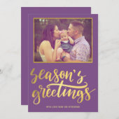 季節の挨拶紫の紫の紫の金ゴールドのスクリプトの写真 シーズンカード (正面/裏面)