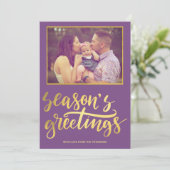 季節の挨拶紫の紫の紫の金ゴールドのスクリプトの写真 シーズンカード (スタンド正面)