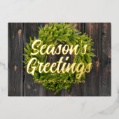 季節の挨拶 カントリー ラスティック パイン リース ウッド 箔シーズンカード (正面)