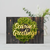 季節の挨拶 カントリー ラスティック パイン リース ウッド 箔シーズンカード (立ち正面)