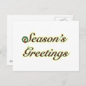 季節の挨拶 シンプルなテキストとリース シーズンポストカード (正面/裏面)