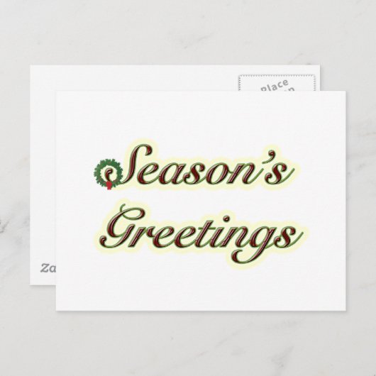 季節の挨拶 シンプルなテキストとリース シーズンポストカード (正面/裏面)