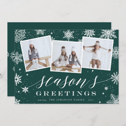 季節の挨拶 |スノーフレーク3フォトコラージュ シーズンカード