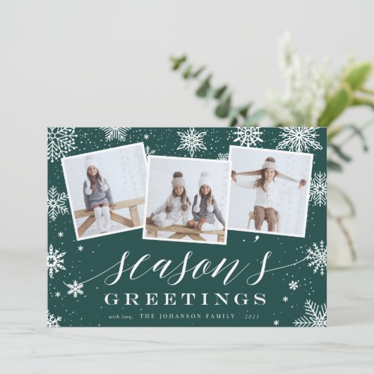 季節の挨拶 |スノーフレーク3フォトコラージュ シーズンカード (スタンド正面)