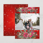 季節の挨拶 赤い緑の松ぼっくり 松の枝の写真 シーズンカード (正面/裏面)