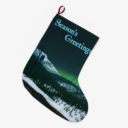 季節の挨拶 – 静か夜 ラージクリスマスストッキング (正面 (吊り時))