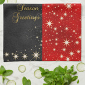 季節の挨拶-黒く、赤および金ゴールドのクリスマス キッチンタオル (折り畳み)