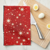 季節の挨拶-黒く、赤および金ゴールドのクリスマス キッチンタオル (四つ折り)