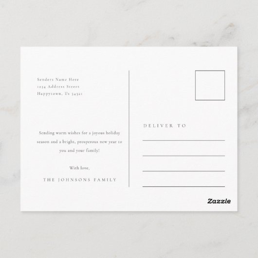 季節の挨拶 | 3月モダン3日フォトクリスマス ポストカード (裏面)