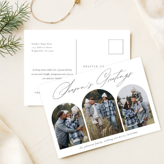 季節の挨拶 | 3月モダン3日フォトクリスマス ポストカード