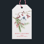 季節の挨拶 – Christmas Greenery w Bird ギフトタグ<br><div class="desc">NewParkLane -エレガントクリスマスのギフトのラベルパーソナライズされた。水色の赤い果実と伝統的、かわいい青い鳥（クリステッドティット）とクリスマスグリーンの季節の挨拶。</div>