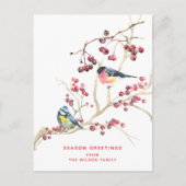 季節の挨拶 – Christmas Greenery w Bird ポストカード (正面)