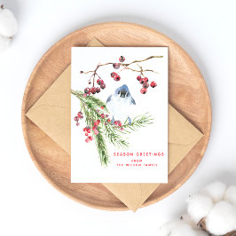 季節の挨拶 – Christmas Greenery w Bird ポストカード