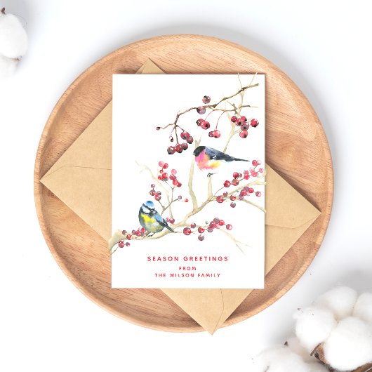 季節の挨拶 – Christmas Greenery w Bird ポストカード