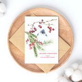 季節の挨拶 – Christmas Greenery w Bird ポストカード