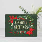季節の挨拶Mistletoe、Poinsettiaフレーム シーズンカード (スタンド正面)