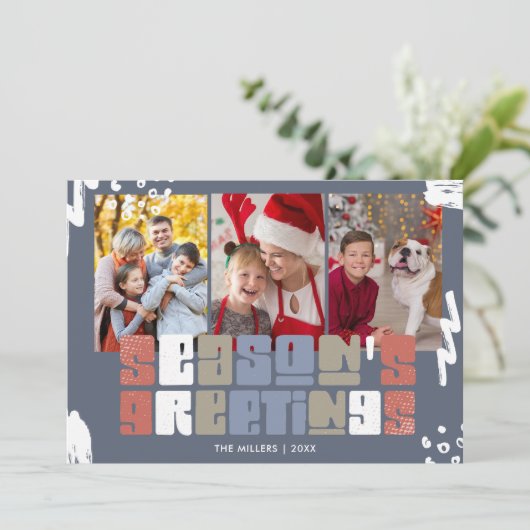 季節の挨拶Three Photo Familyクリスマス シーズンカード (スタンド正面)