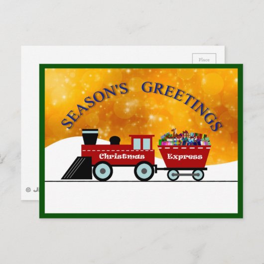 季節の挨拶v.5d: 明白なクリスマス(列車) シーズンポストカード (正面/裏面)