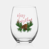 季節の松のコーンの針すべてメリー ステムなしワイングラス (正面)
