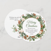 季節の松ぼっくりと松の葉のクリスマスリース クリスマスメッセージ シーズンカード (正面/裏面)