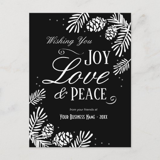 季節の松ぼっくり ブランチ ホリデー ビジネス グリーティング カード (正面)