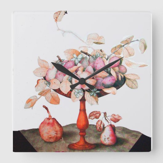 季節の果実ジャスミン，せんのしお，果鉢 スクエア壁時計 (正面)