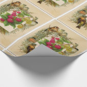 季節の果実/自然，鳥とラズベリー ラッピングペーパー (角)