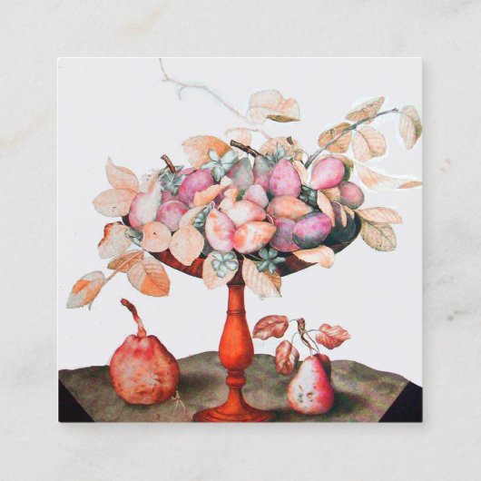 季節の果実、花、葉紫ピンク白 スクエア名刺 (裏面)