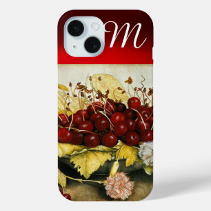 季節の果物/さくらんぼとカーネーションズモノグラム iPhone 15ケース