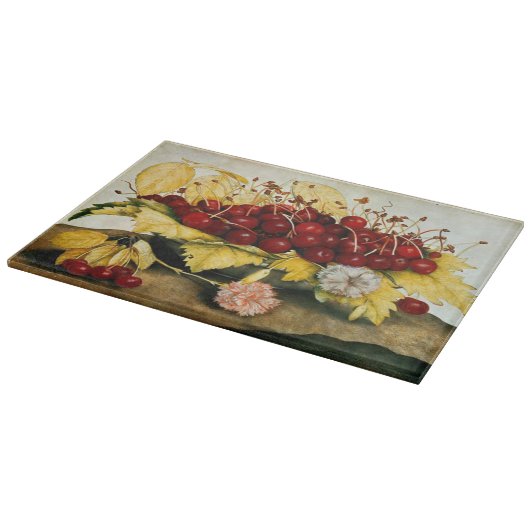 季節の果物/さくらんぼとカーネーション カッティングボード (角)