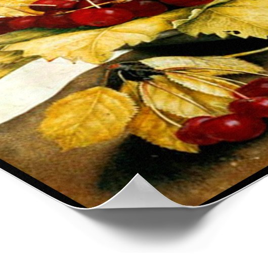 季節の果物/さくらんぼとカーネーション ポスター (角)