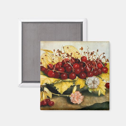 季節の果物/さくらんぼとカーネーション マグネット (正面/裏面)