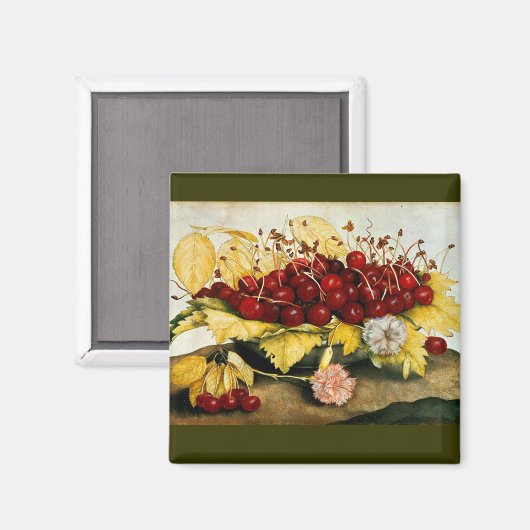 季節の果物/さくらんぼとカーネーション マグネット (正面/裏面)