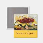 季節の果物/さくらんぼとカーネーション マグネット (正面/裏面)