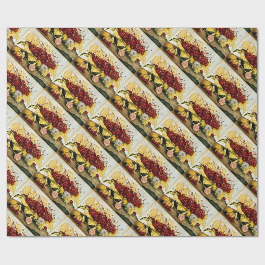 季節の果物/さくらんぼとカーネーション ラッピングペーパー (フラット)