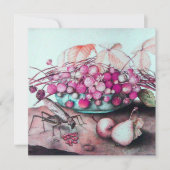 季節の果物 / イチゴと梨 ブラック ピンク 案内状 (正面)