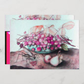 季節の果物 / イチゴ、梨 Fuchsiaピンク 案内状 (正面/裏面)